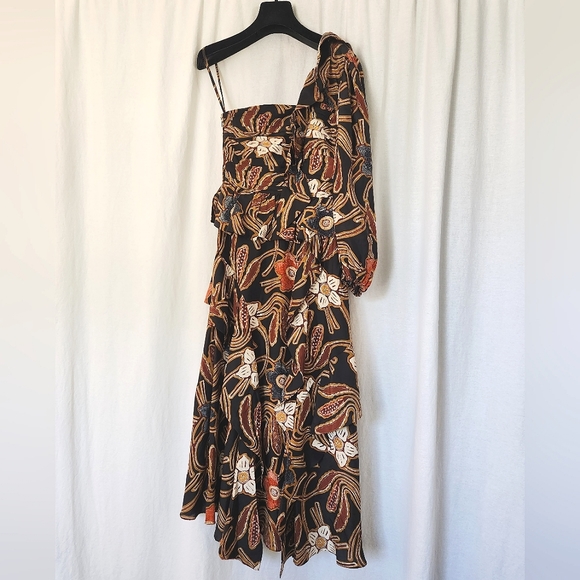 NWT ULLA JOHNSON MARIAM DRESS FLORAL MIDI ONE SHOULDER SILK SZIE  0 - Picture 2 of 16